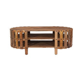 Corsica Oval Semi-Enclosed Solid Wood Coffee Table 2-Tier Storage Shelving Brown